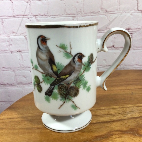 Vintage Royal Crown Songbirds Porcelain Footed Mugs - Set of 6 - Picture 2 of 11